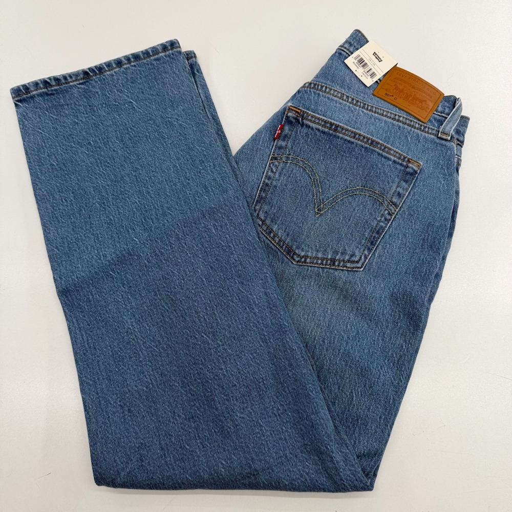 Levis 501 Curve Stretch High Rise Straight Leg Blue Jeans 29x28 NWT